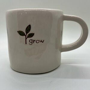 Starbucks hand painted mug with Green Leaf “Grow” Design